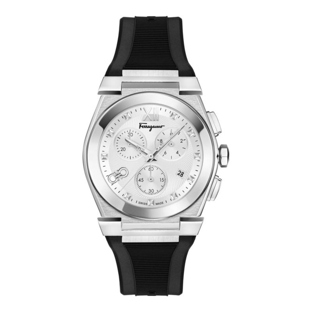 Ferragamo Vega Chrono Silicone Watch Silver Mens